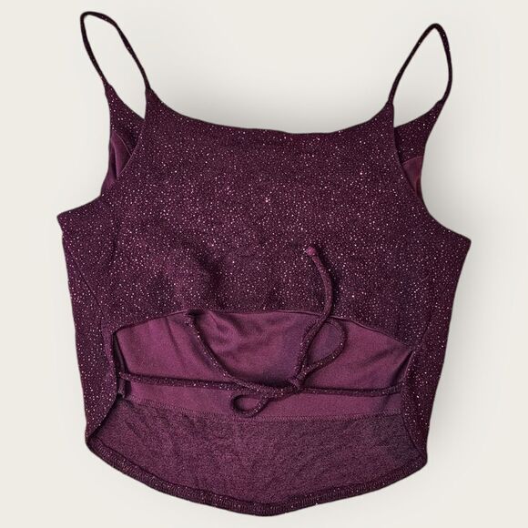 Vintage Jody Slouchy Neck Red Strappy Y2K Cropped Sparkly Tank - Picture 8 of 9